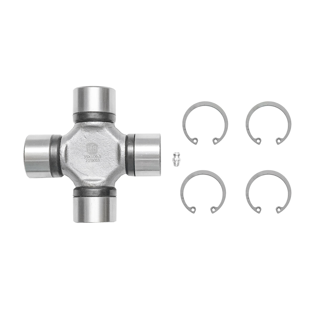 Cardan cross T8 35x106.5 (with grease fitting and safety devices)